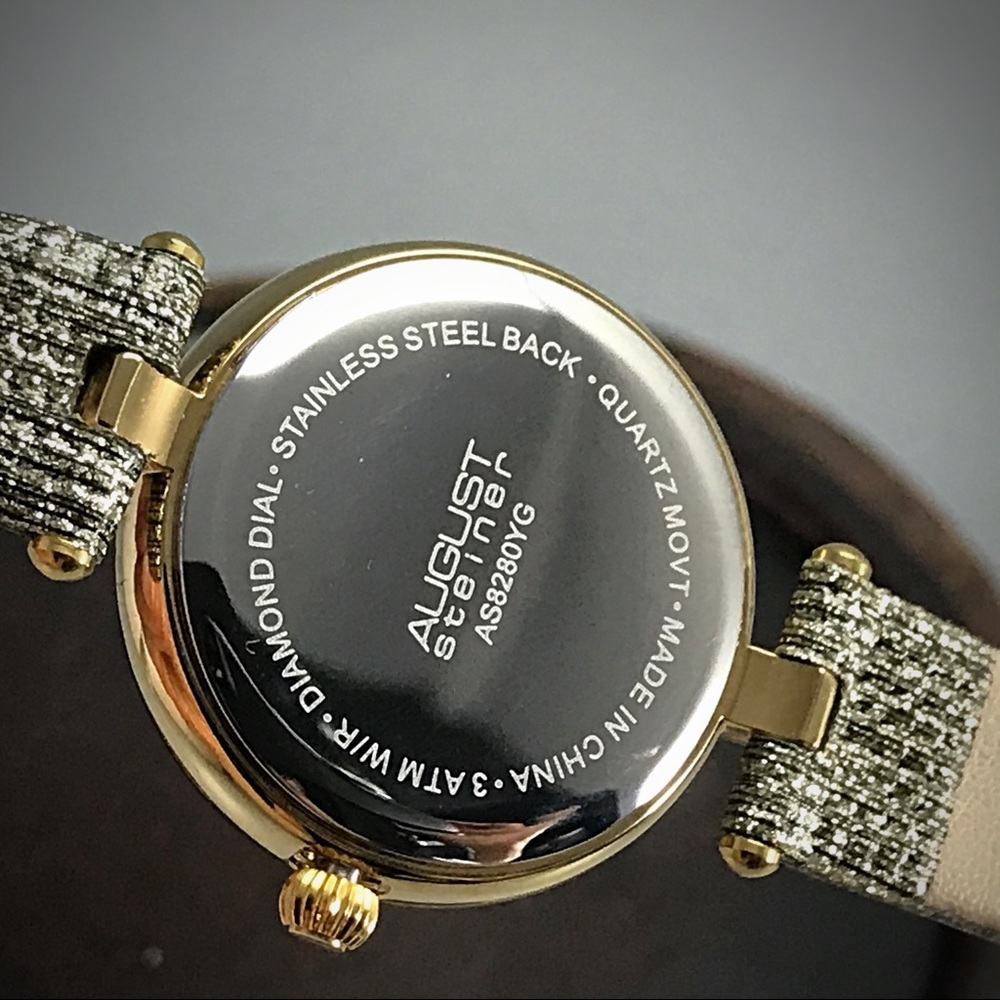 August Steiner Women's Leather Diamond Watch - Picture 2 of 6